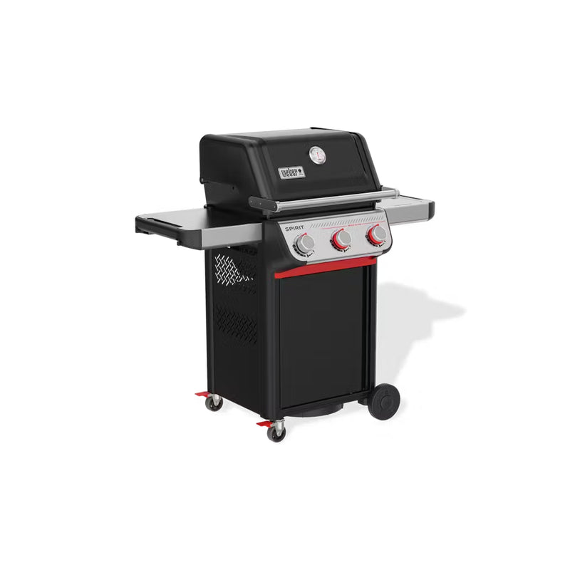 Black | Weber Spirit E-325 3 Burner Gas Barbecue Image Showing Angled Front View.