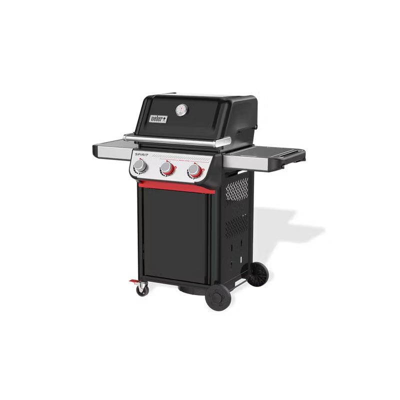 Black | Weber Spirit E-325 3 Burner Gas Barbecue Image Showing Angled Side View.