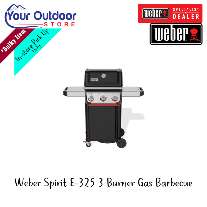 Weber Spirit E-325 3 Burner Gas Barbecue | Hero Image Showing All Logos And Titles.