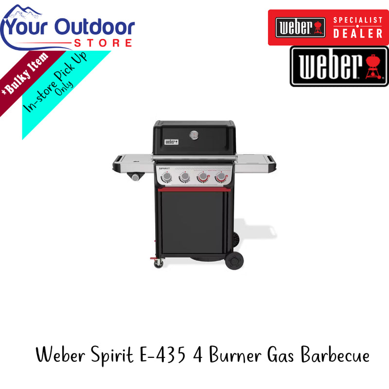 Weber Spirit E-435 4 Burner Gas Barbecue | Hero Image Showing All Logos And Titles.