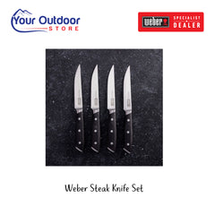 Weber Steak Knife Set. Hero Image Showing Logos and Title. 