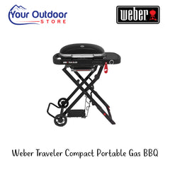 Weber Traveler Compact Portable Gas BBQ | Hero Image Showing All Logos And Titles.