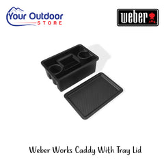 Weber Works Caddy With Tray Lid | Hero Image Showing All Logos And Titles.