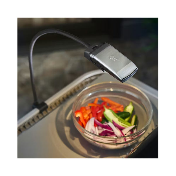 Black/Steel Grey Weber Works Flexible Lighting Image Showing The Light Over A Bowl Of Food.