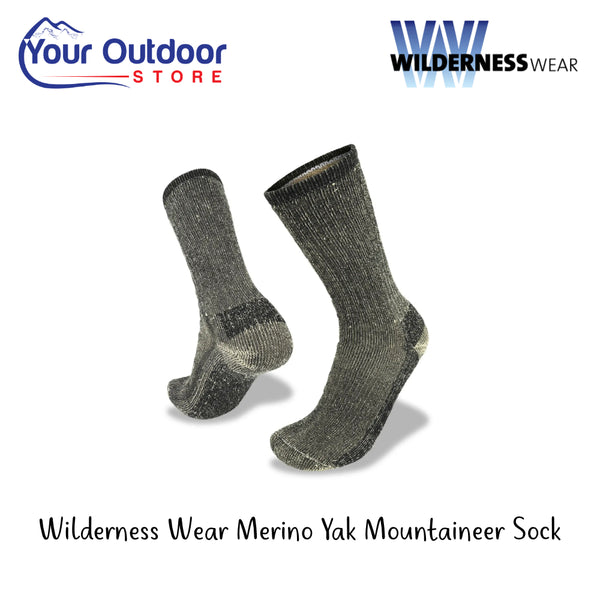 Wilderness Wear Merino Yak Mountaineer Sock | Hero Image Showing All Titles And Logos.