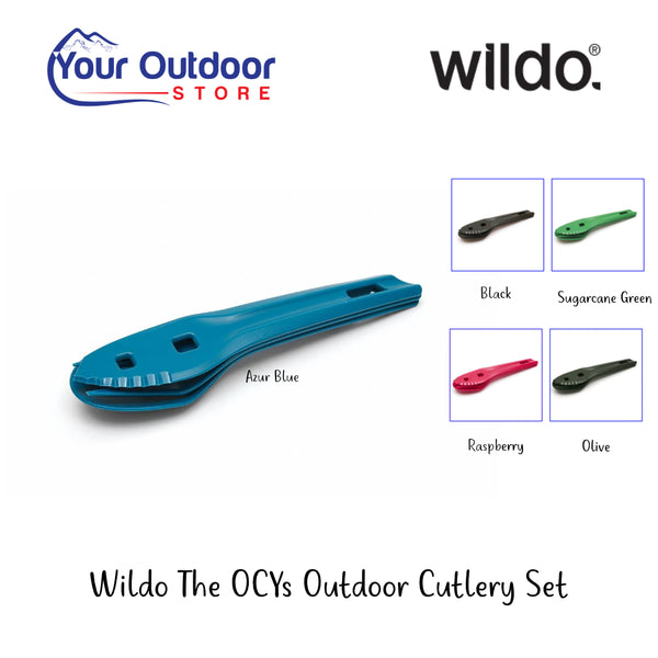 Wildo The OCYs Outdoor Cutlery Set |Hero Image Showing All Logos Titles, And Variants.
