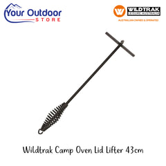 Wildtrak Camp Oven Lid Lifter 43cms | Hero Image Showing Logos And Titles.