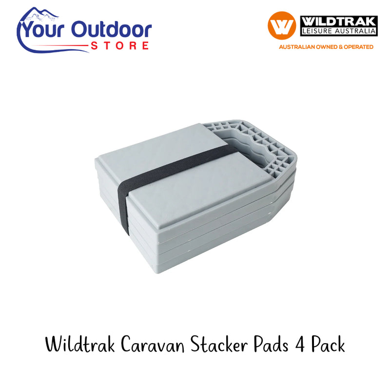 Wildtrak Caravan Stacker Pads 4 Pack | Hero Image Showing All Logos And Titles.