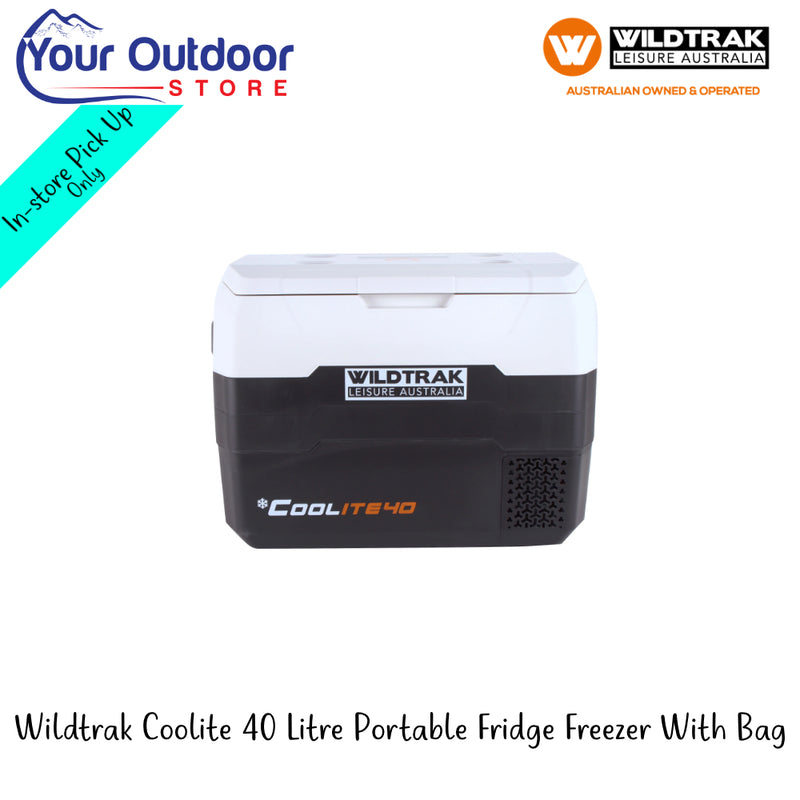 Wildtrak Coolite 40 Litre Portable Fridge Freezer With Bag | Hero Image Showing All Logos And Titles.