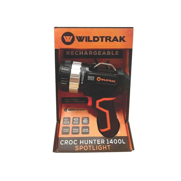 1400L | Wildtrak Croc Hunter 1400L Rechargeable Spotlight Image Showing Spotlight In Its Packaging.