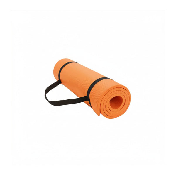 Orange | Wildtrak Deluxe Camper Mat With Aluminium Backing Image Showing Camping Mat Out Of The Packaging With The Straps Holding It In A Roll