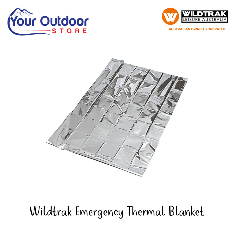 Wildtrak Emergency Thermal Blanket | Hero Image Showing All Logos And Titles.