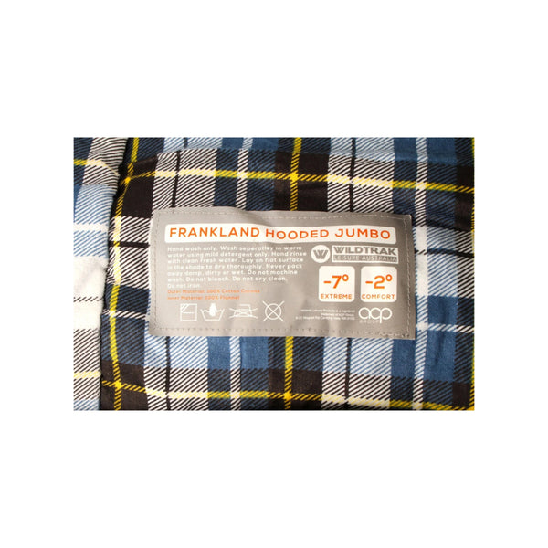 Grey | Wiltrak Frankland Hooded Jumbo Sleeping Bag -7 Image Showing Close Up Of The Information Inner Tag.