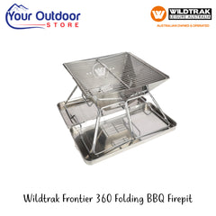 Wildtrak Frontier 360 Folding BBQ Firepit | Hero Image Showing All Logos And Titles.