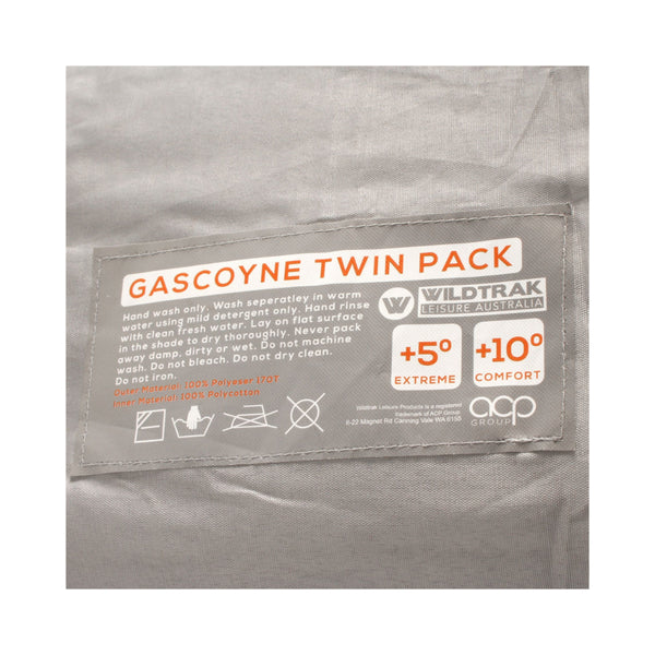 Blue | Wildtrack Gascoyne Hooded Sleeping Bag Twin Pac Image Showing Close Up View Of The Internal Information Tag.