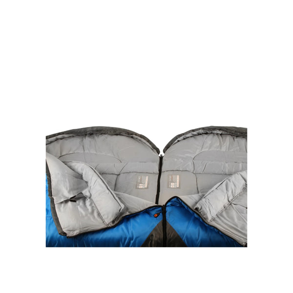 Blue | Wildtrak Gascoyne Hooded Sleeping Bag Twin Pack Image Showing Close Up View Of The Inner Fabric Of The Sleeping Bag.
