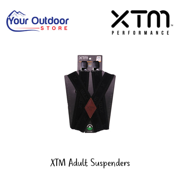 Xtm Adult Suspenders | Hero Image Showing All Logos And Titles.