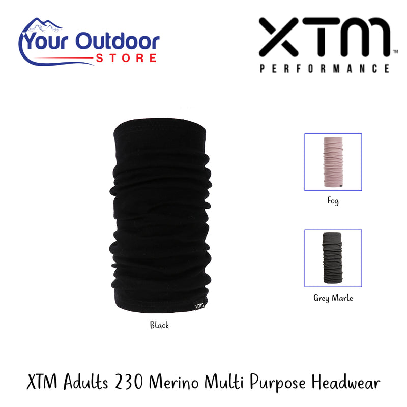 XTM Adult 230 Merino Multi-Purpose Headwear | Hero Image Showing All  Logos And Titles.