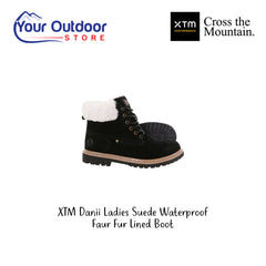 XTM Danii Ladies Suede Waterproof Faur Fur Lined Boot. Hero Image Showing Logos and Title. 