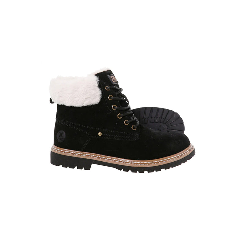 Black | XTM Danii Ladies Suede Waterproof Faur Fur Lined Boot - Side and Sole View.