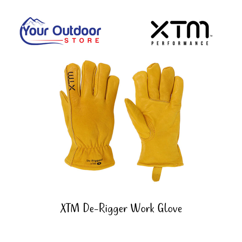 XTM De-Rigger Work Glove. Hero image with title and logos.