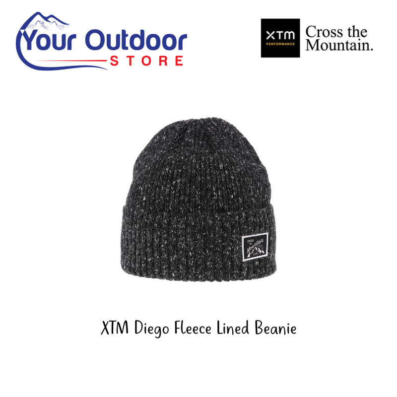 XTM Diego Fleece Lined Beanie. Hero Image Showing Logos and Title. 