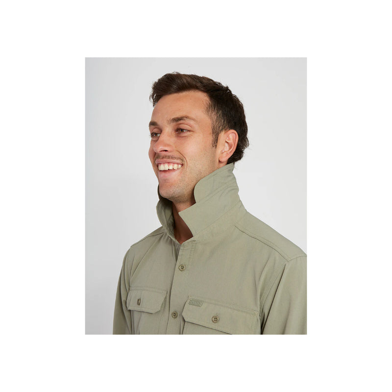 Khaki | Dunkeld Ls Hike Shirt Image Showing Collar Up.