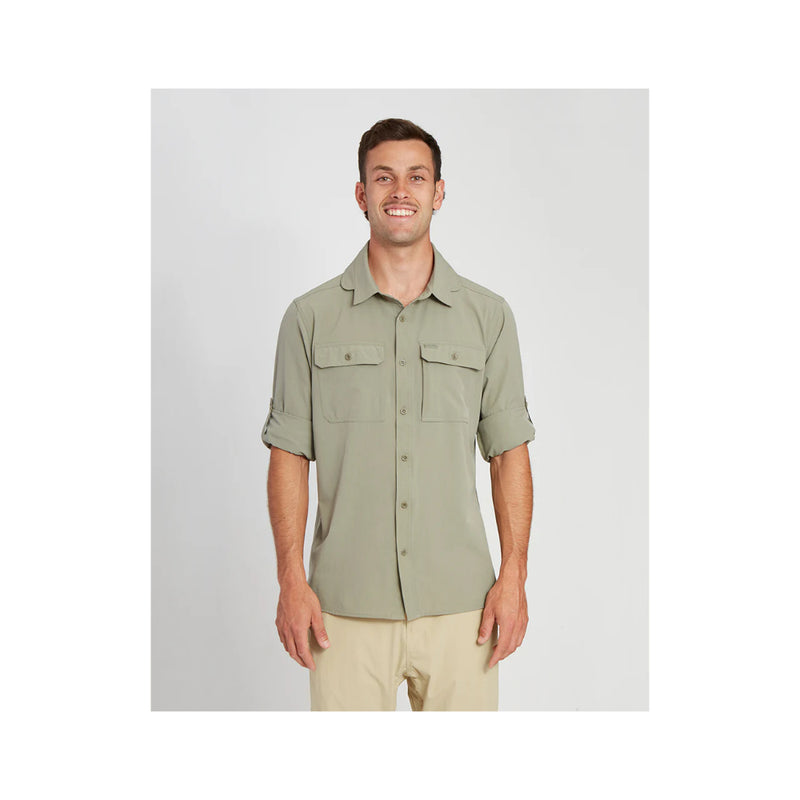 Khaki | XTM Dunkeld Ls Hike Shirt Image Showing Front View Sleeves Rolled Up.