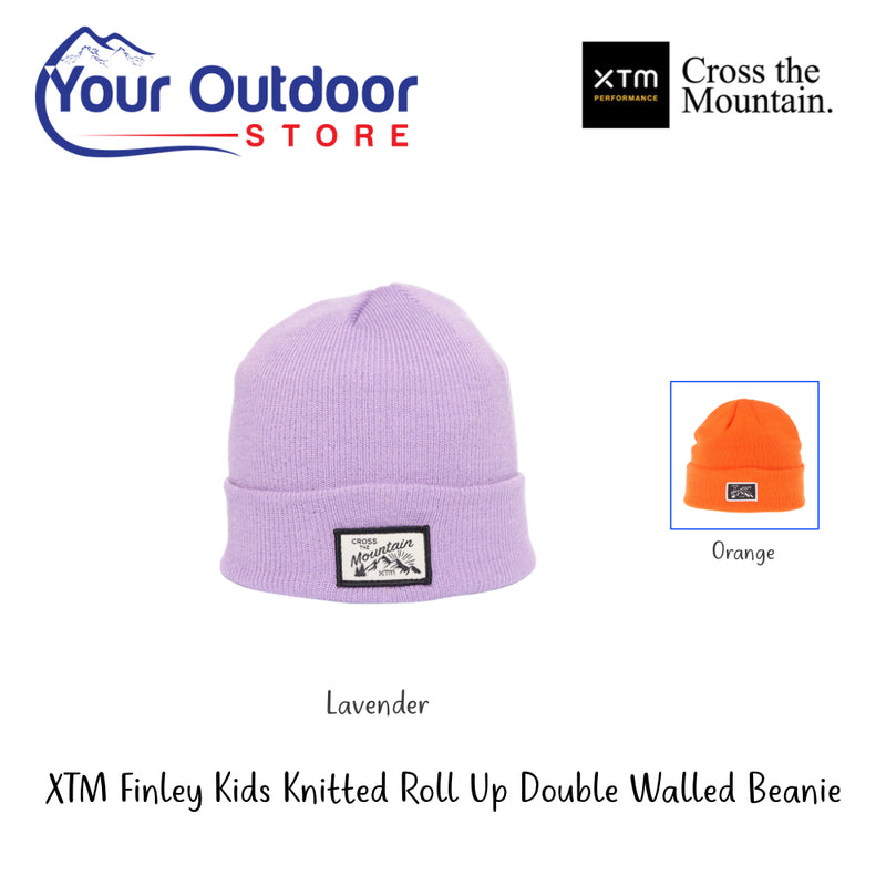 XTM FInley Kids Roll Up Double Walled Beanie. Hero Image Showing Logos and Title. 