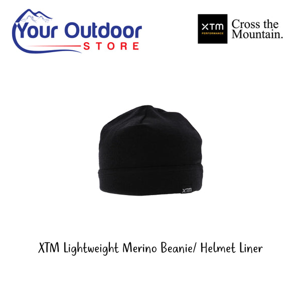 XTM Lightweight Merino Wool Beanie Helmet Liner | hero Image Showing All Logos And Titles.
