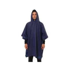 Navy | XTM Stash Rain Poncho Image Showing Front View With Hood Up.