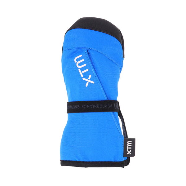 Bright Blue | XTM Tiny ll Kids Mitt, Showing Wrist Band Strap. 