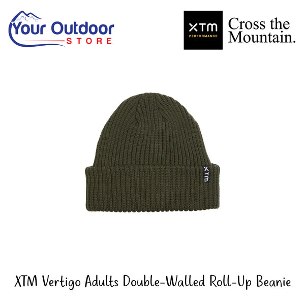 XTM Vertigo Adults Double-Walled Roll-Up Beanie | Hero Image Showing All Logos And Titles.