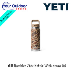YETI Rambler 26oz Bottle With Straw Lid | Hero Image Showing All Logos And Titles.