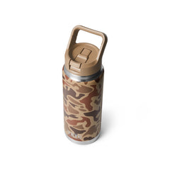 Wetlands Camo | YETI 26oz Bottle With Straw Lid Image Showing Angled Top View.