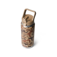 Wetlands Camo | YETI Rambler 26oz Bottle With Straw Lid Image Showing Angled Top View, Sipper Straw Up.