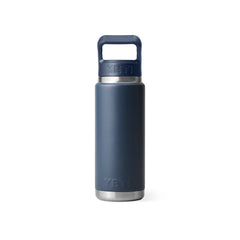 Navy | YETI Rambler 26oz Bottle With Straw Lid Image Showing Back View.