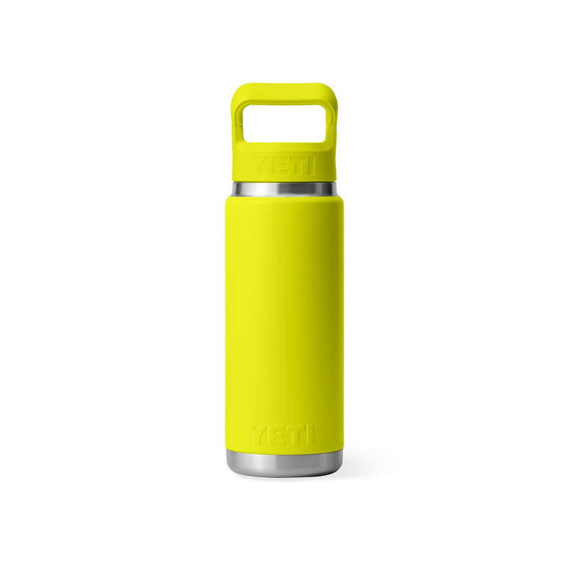 Firefly Yellow | YETI Rambler 26oz Bottle With Straw Lid Image Showing Back View.