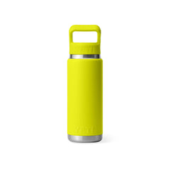 Firefly Yellow | YETI Rambler 26oz Bottle With Straw Lid Image Showing Back View.