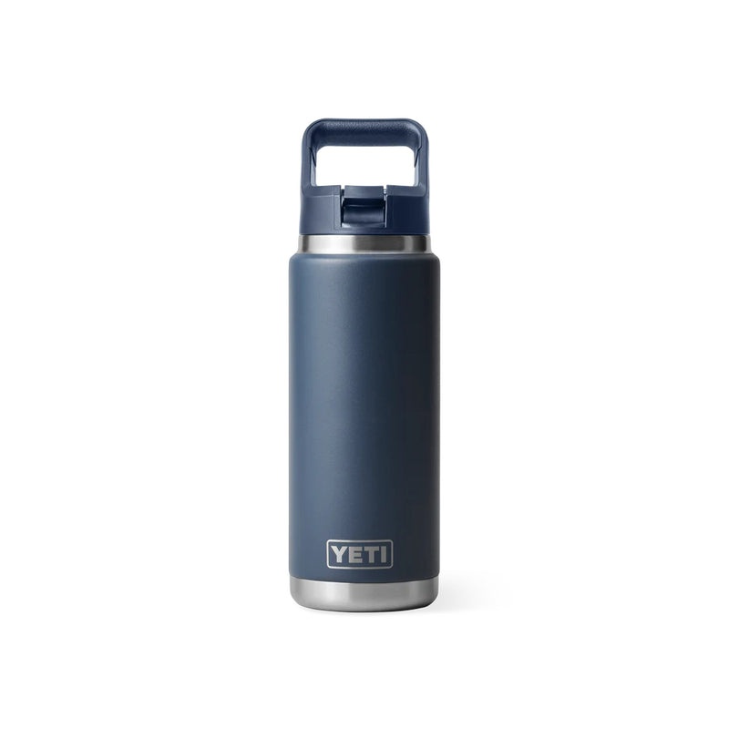 Navy | YETI Rambler 26oz Bottle With Straw Lid Image Showing No Logos Or Titles.