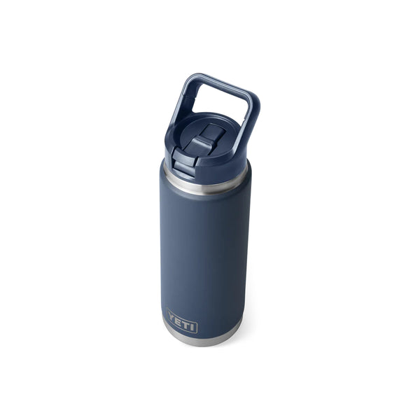 Navy | YETI 26oz Bottle With Straw Lid Image Showing Top View, Sipper Down.