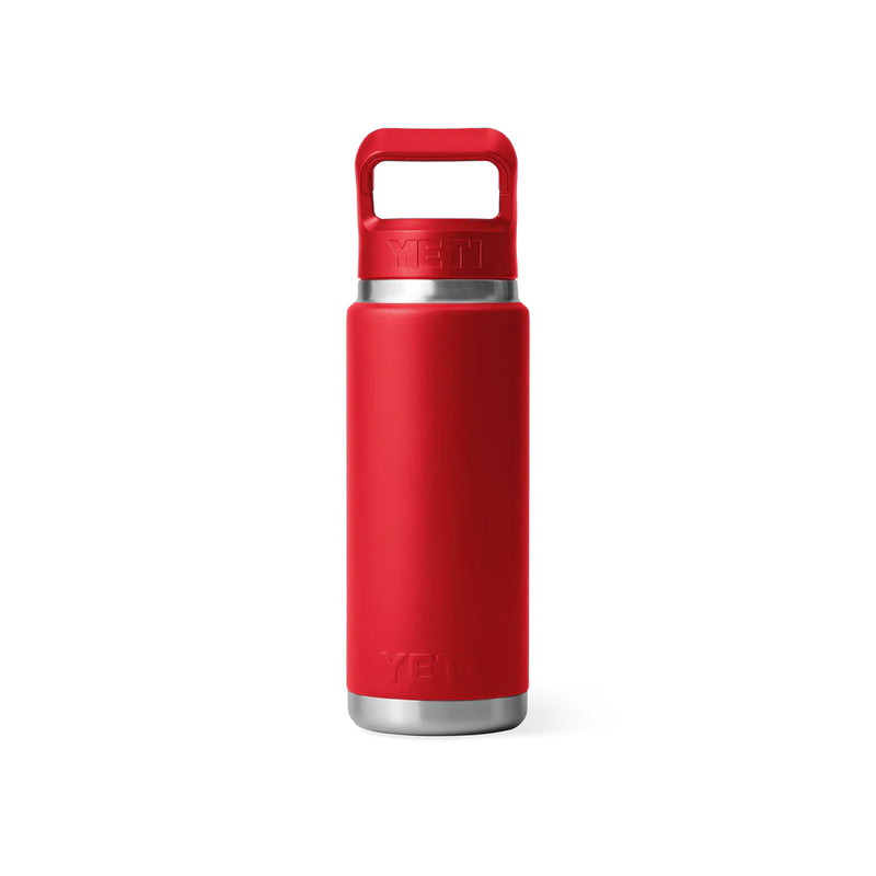 Rescue Red | YETI Rambler 26oz Bottle With Straw Lid Image Showing Back View.