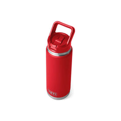 Rescue Red | YETI Rambler 26oz Bottle With Straw Lid Image Showing Top View With Straw Down.