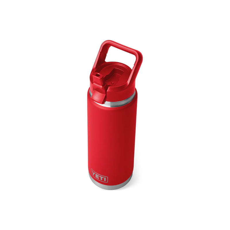 Rescue Red | YETI Rambler 26oz Bottle With Straw Lid Image Showing Top View With Straw Up.