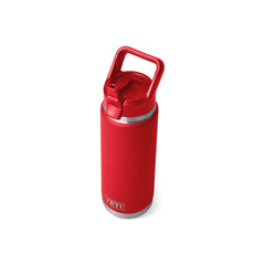 Rescue Red | YETI Rambler 26oz Bottle With Straw Lid Image Showing Top View With Straw Up.