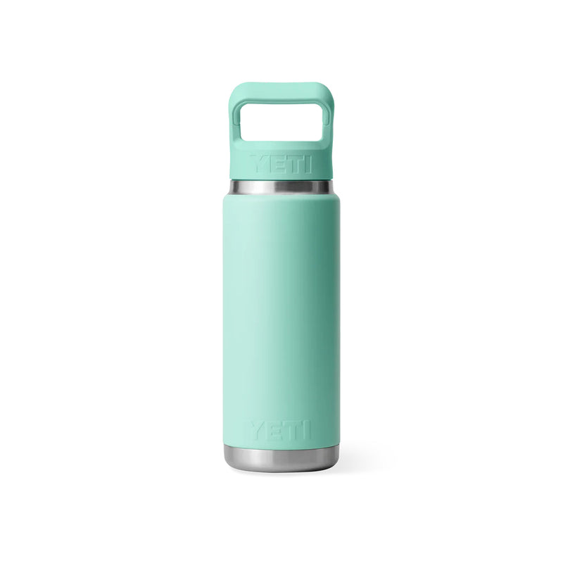 Seafoam | YETI Rambler 26oz Bottle With Straw Lid Image Showing Back View.