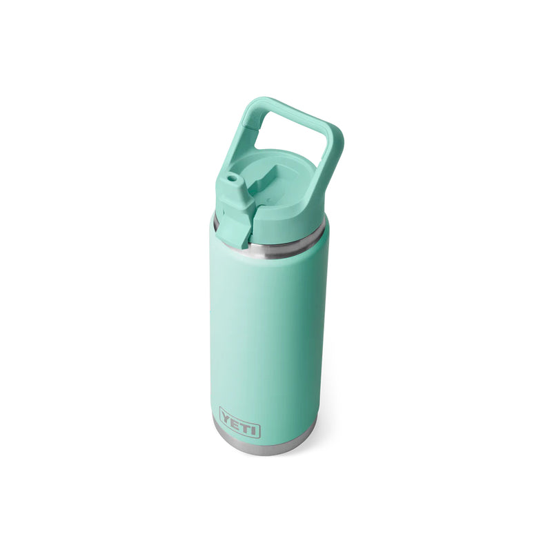 Seafoam | YETI Rambler 26oz Bottle With Straw Lid Image Showing Top View With Straw Up.