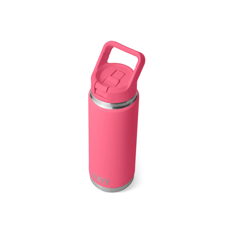 Tropical Pink | YETI Rambler 26oz Bottle With Straw Lid Image Showing Top View With Straw Down.