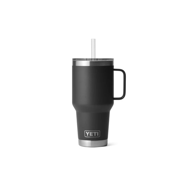 Black | YETI Rambler 35oz Mug With Straw Lid Image Showing No Logos Or Titles.