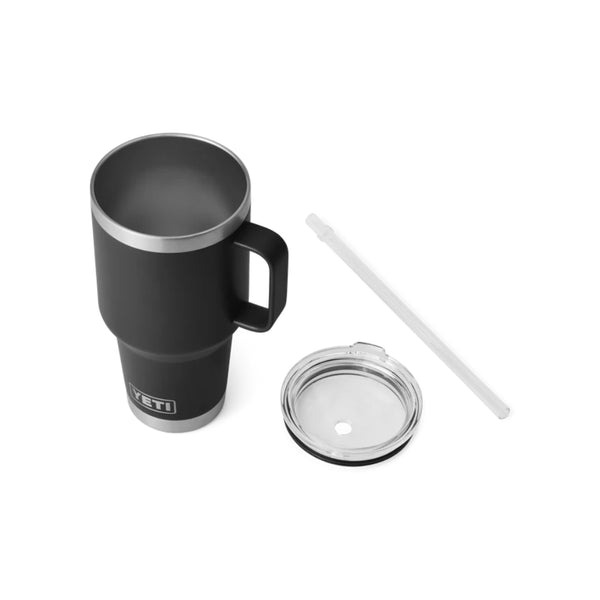 Black | YETI Rambler 35oz Mug With Straw Lid Image Showing Top View, Straw Lid Off.